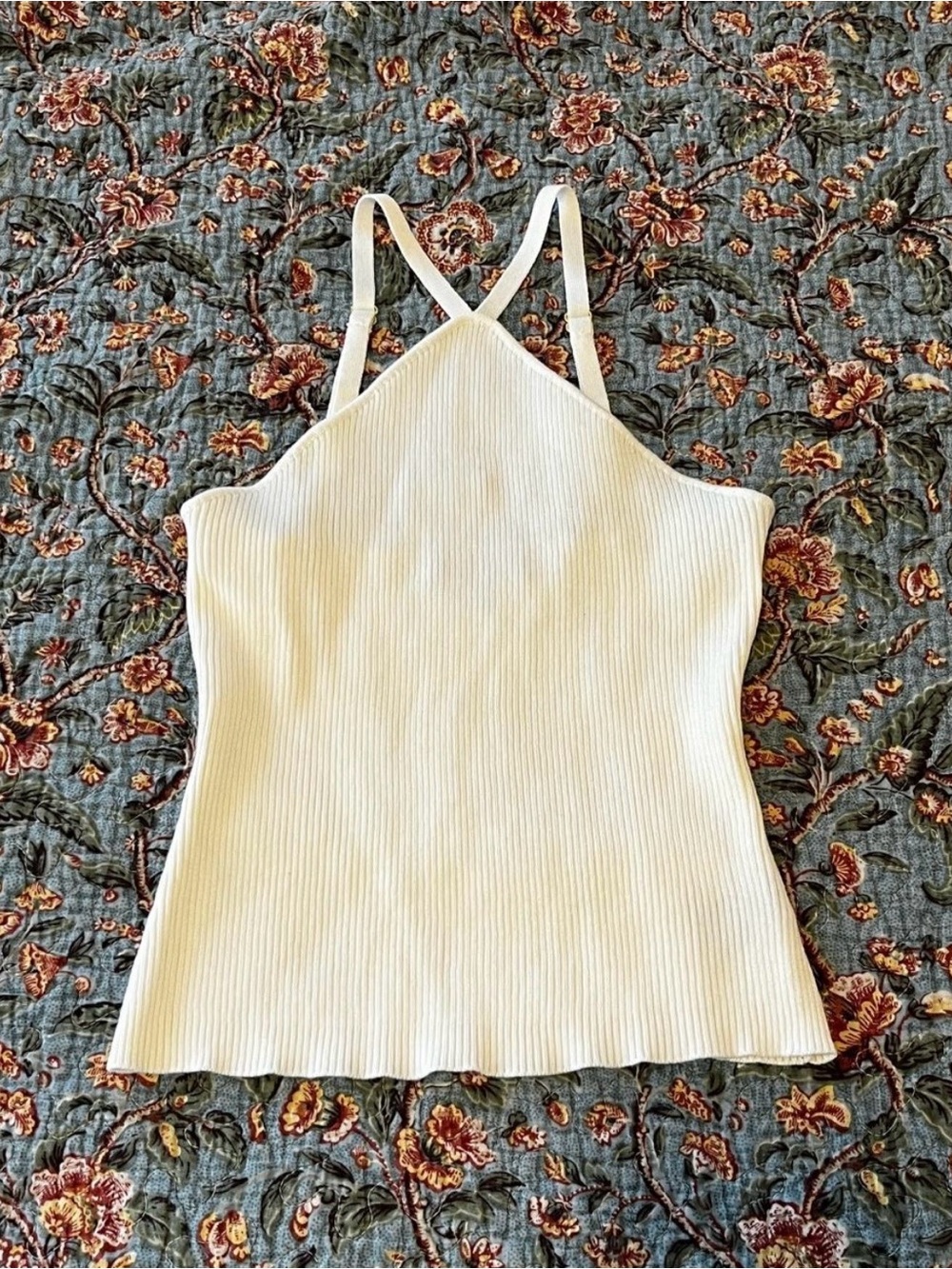 Say What? Cream Ribbed Tank Top Triangle Neck Line with Adjustable Straps Size M